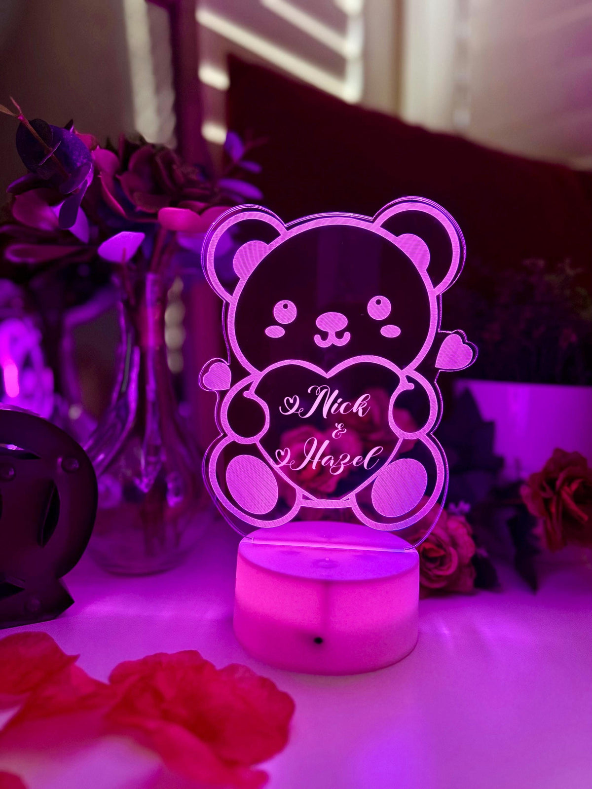 Personalized Teddy Bear Night Light – Custom Name & Date Gift