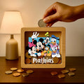 Personalized Mickey Mouse & Friends Money Box – Engraved Oak Piggy Bank