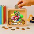 Personalized Mario Money Box: Engraved Oak Baby Keepsake