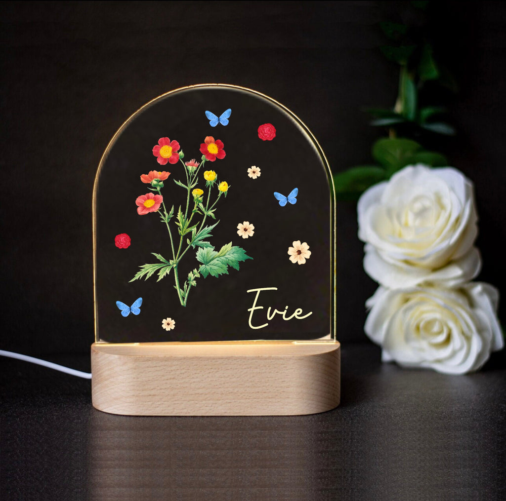 Personalized Flower Butterfly Night Light