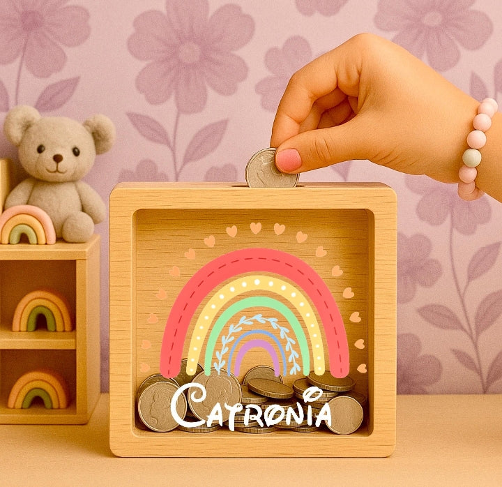 PERSONALIZED BOHO RAINBOW MONEY BOX