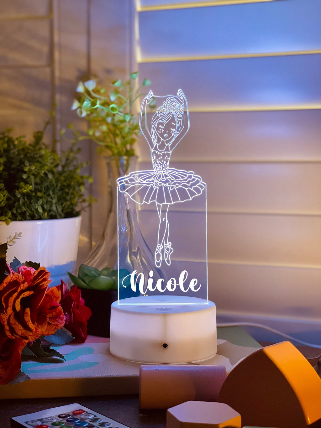 Personalized Ballerina Night Light: Multi-Colored LED Bedside Lamp