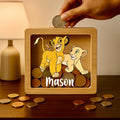 Personalized Lion King Oak Money Box: Custom Engraved Keepsake