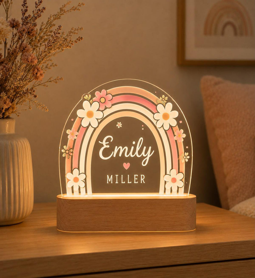 Personalized Rainbow LED Night Light : Custom Name Acrylic Lamp