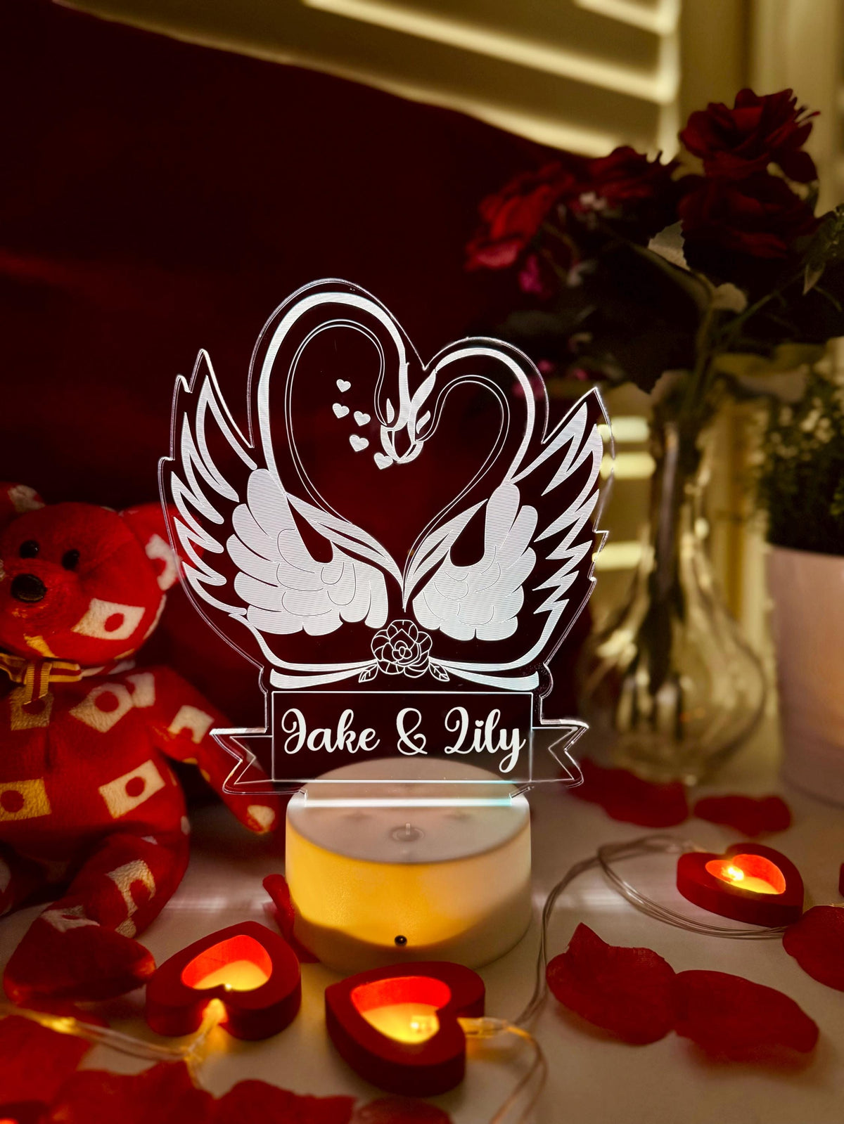 Personalized Love Swans Night Light
