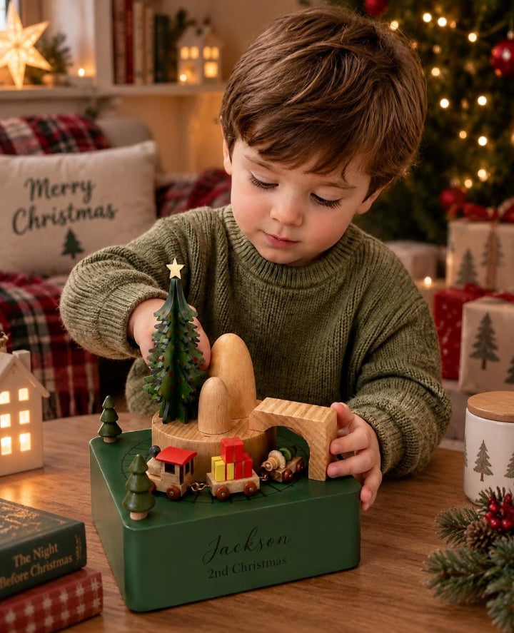 Personalised Musical Wooden Christmas Train Carousel