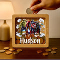 Personalized Superhero Oak Money Box