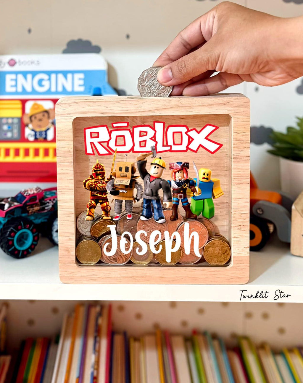 Personalized ROBLOX Wooden Money Box – Kids Piggy Bank