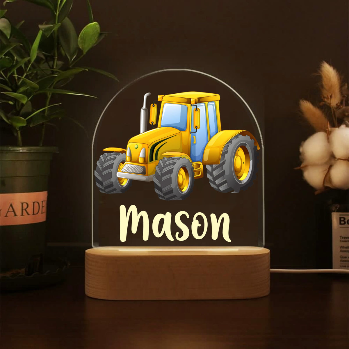 Personalized Yellow Tractor Night Light