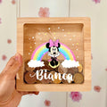 Personalized Minnie Mouse Money Box – Engraved Wooden Piggy Bank, Kids Keepsake