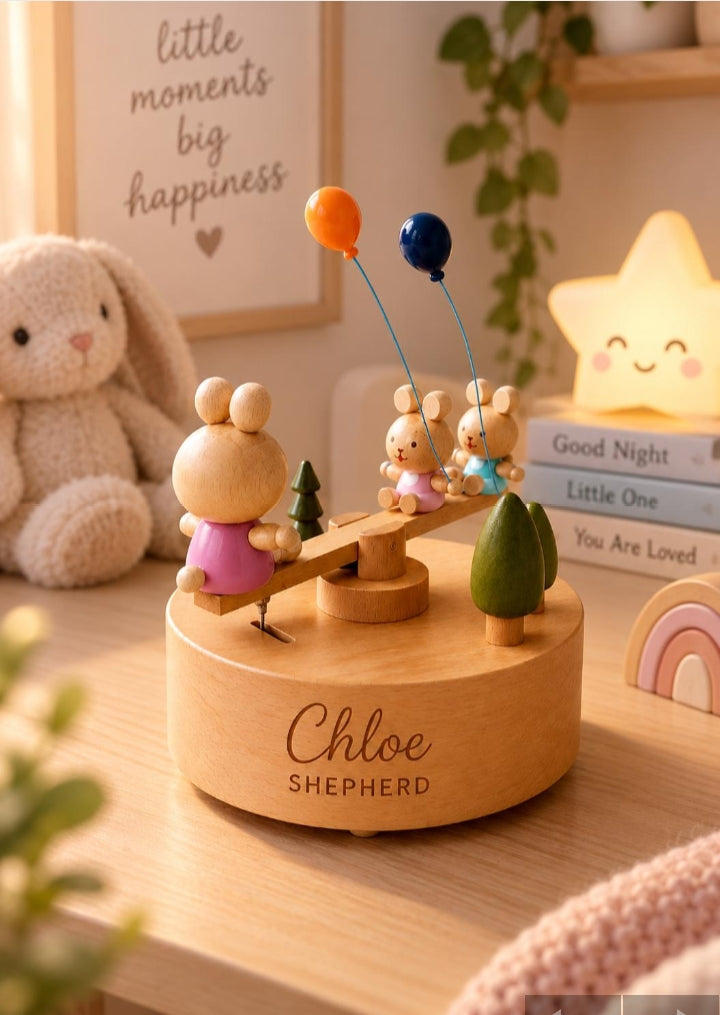 Personalised Musical Wooden Bunny Seesaw Carousel