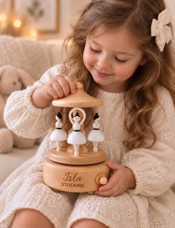 Personalised Musical Wooden Pink Ballerina Carousel