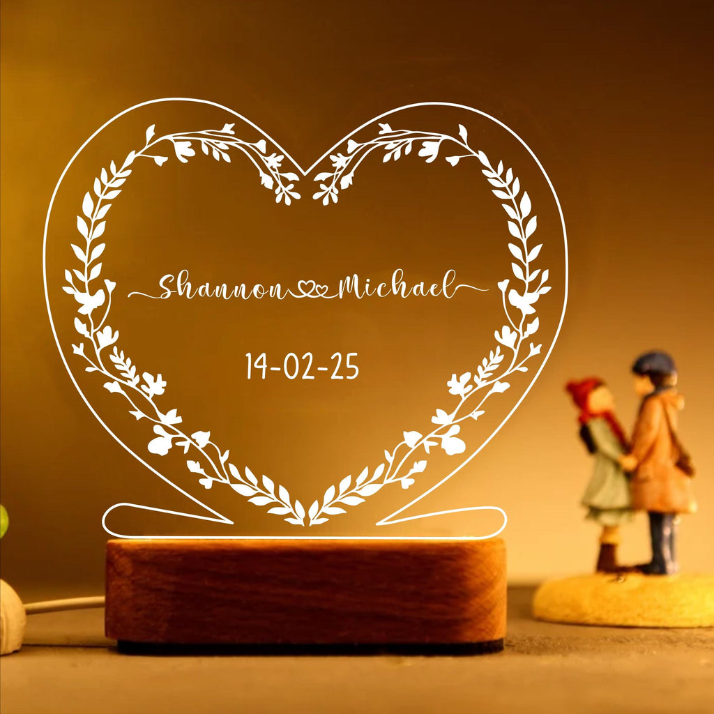 Personalized Floral Heart Night Light
