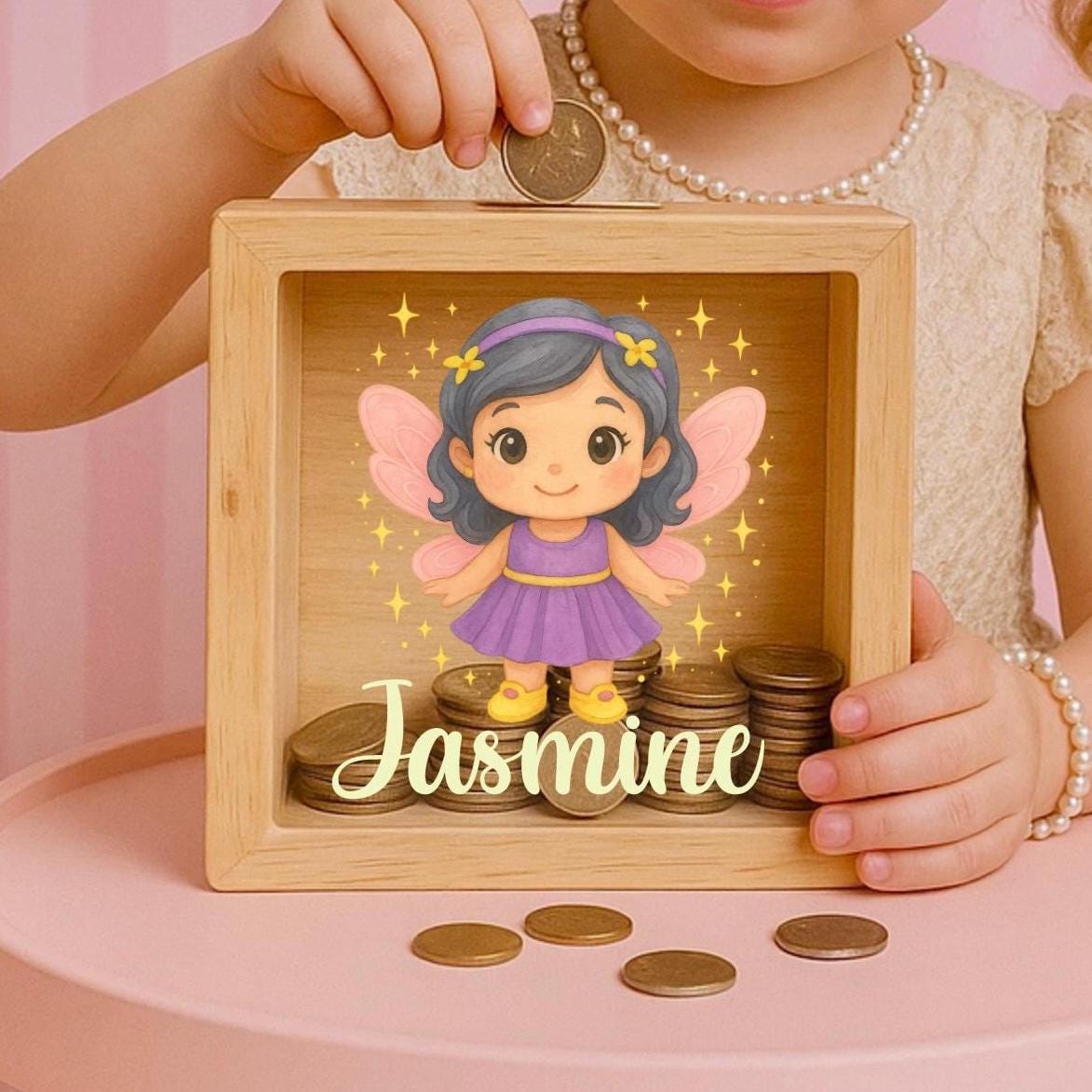Personalized Starry Wooden Piggy Bank: Engraved Keepsake Gift